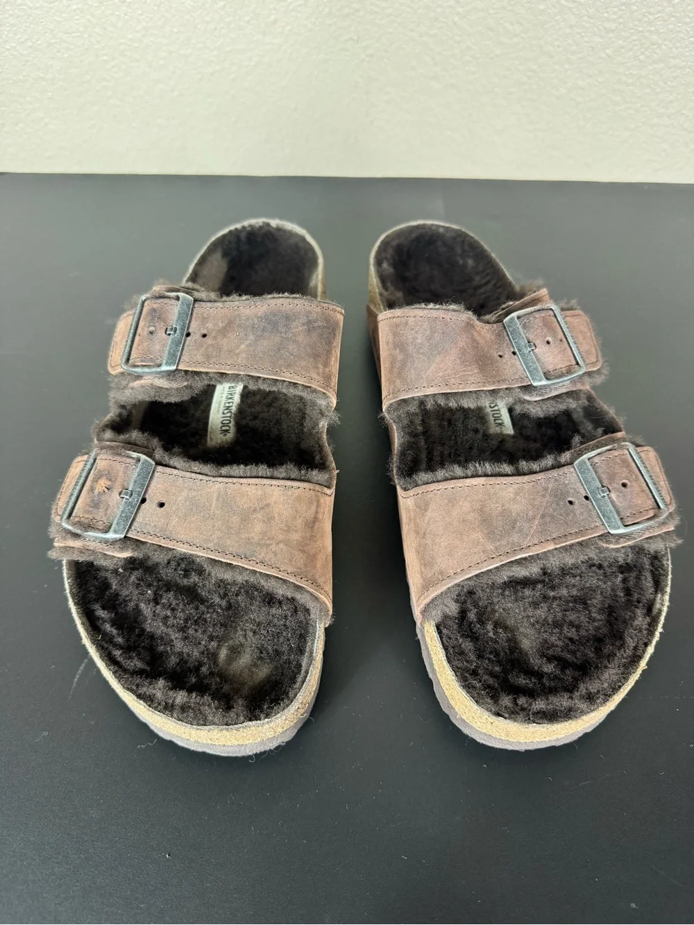 Birkenstock Arizona Shearling Oiled Leather Habana Sandals US 10 1021065